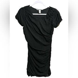 Diane Von Furstenberg Black Silk Ruched Mini Dress